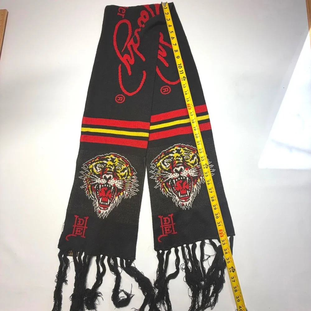 Ed Hardy Tiger Scarf Y2K McBling‎ Tattoo Graphic Black Fringe